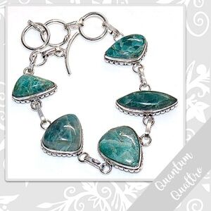 Quantum Quattro Multi-Stone Silver Artisan Bracelet 8” (Teal Blue-Green, Aqua)